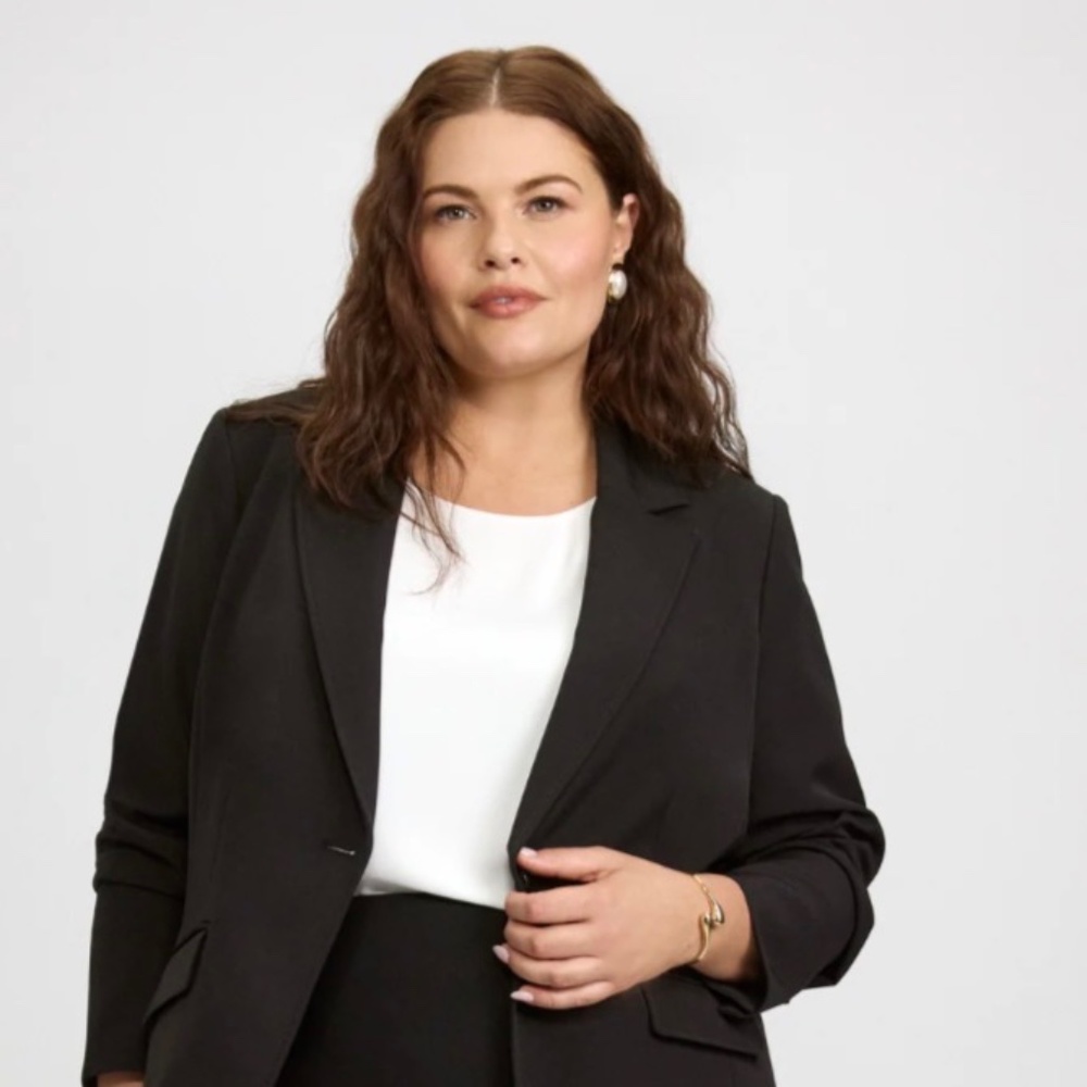 Laura Notched Lapel Suit Jacket - Size 12 Black